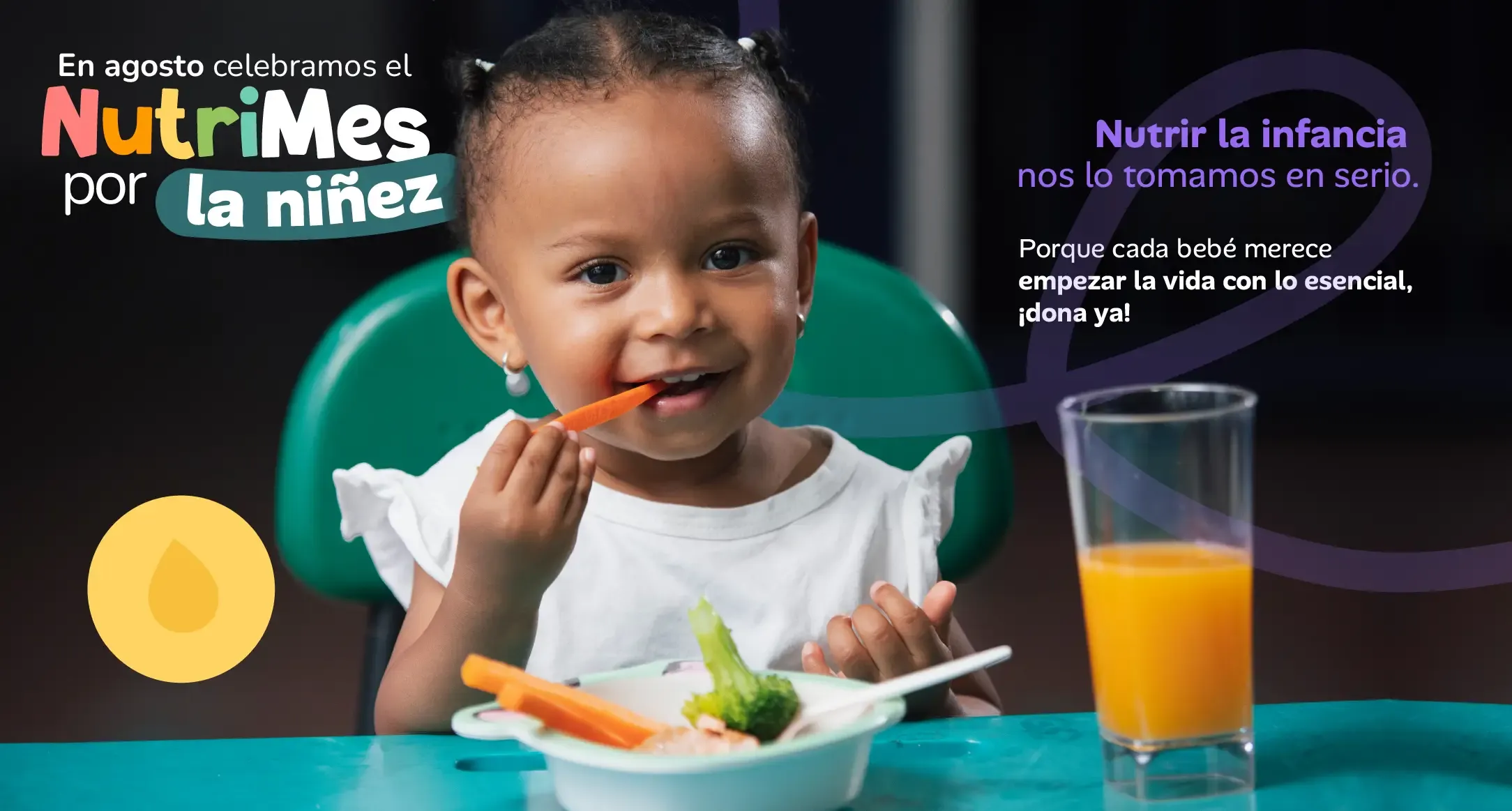 Niña comiendo verduras durante la campaña NutriMes por la Niñez, promoviendo la buena nutrición infantil para un desarrollo saludable.